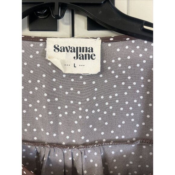 Savanna Jane Polka Dot Floral Embroidered Ruffle Puff Sleeve Top Size Large - Picture 2 of 8